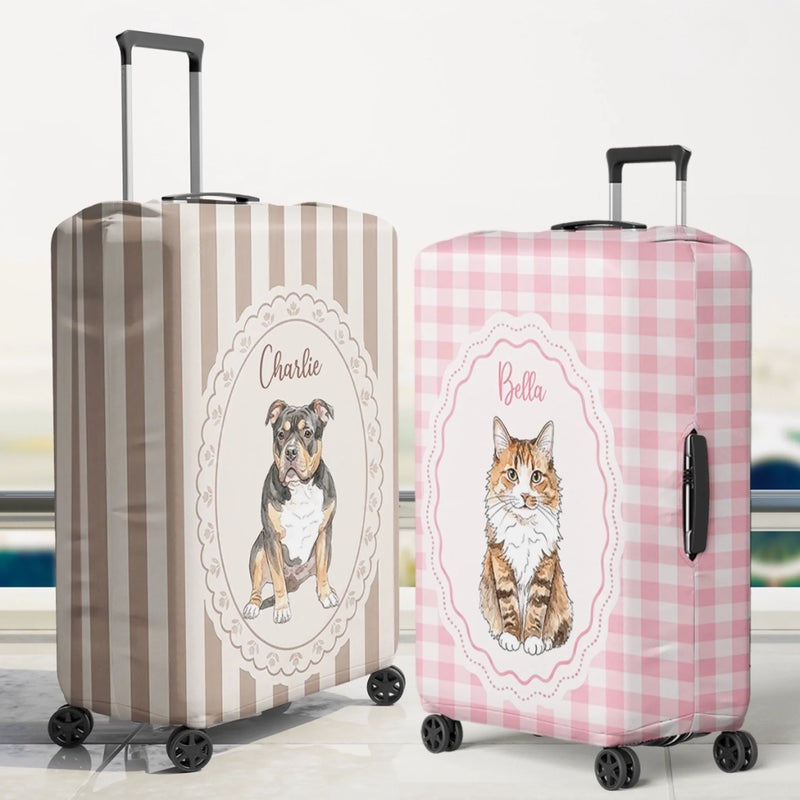 Custom Photo Luggage Cover - Personalized Summer Vacation And Travel Gifts For Dog Cat Lovers, Dog Dad And Mom, Cat Owners - Pawsport Ready