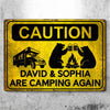 Custom Home Decor Metal Sign - Personalized Birthday Camping Gifts For Campers - Caution Happy Camper Ahead