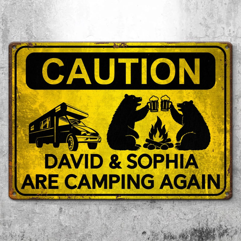 Custom Home Decor Metal Sign - Personalized Birthday Camping Gifts For Campers - Caution Happy Camper Ahead