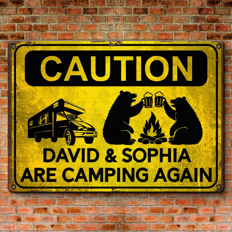 Custom Home Decor Metal Sign - Personalized Birthday Camping Gifts For Campers - Caution Happy Camper Ahead