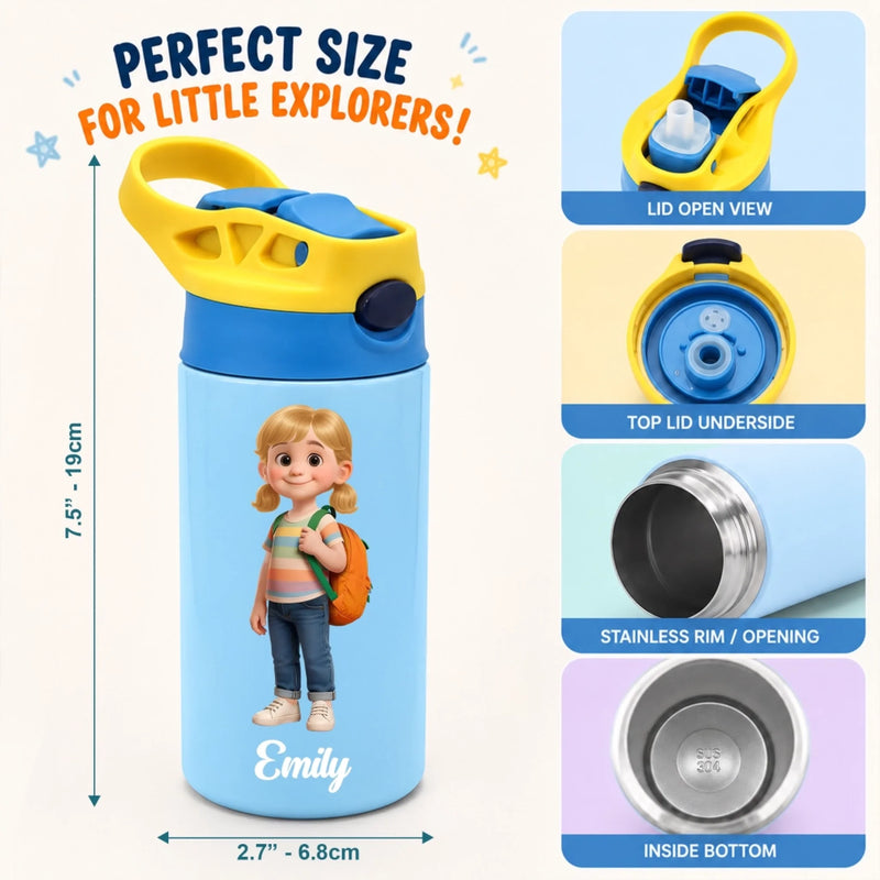 Custom Kids Insulated Water Bottle - Personalized Back To School Gifts For Kids - Ready To Learn