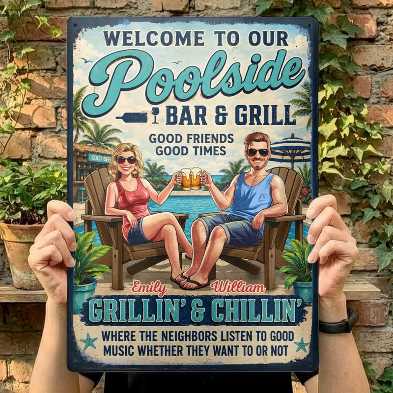 Custom Poolside Home Decor Metal Sign - Personalized  Summer Vacation And Travel Gifts For Husband And Wife, Him And Her - Welcome To Navy Home