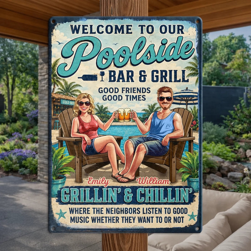 Custom Poolside Home Decor Metal Sign - Personalized  Summer Vacation And Travel Gifts For Husband And Wife, Him And Her - Welcome To Navy Home
