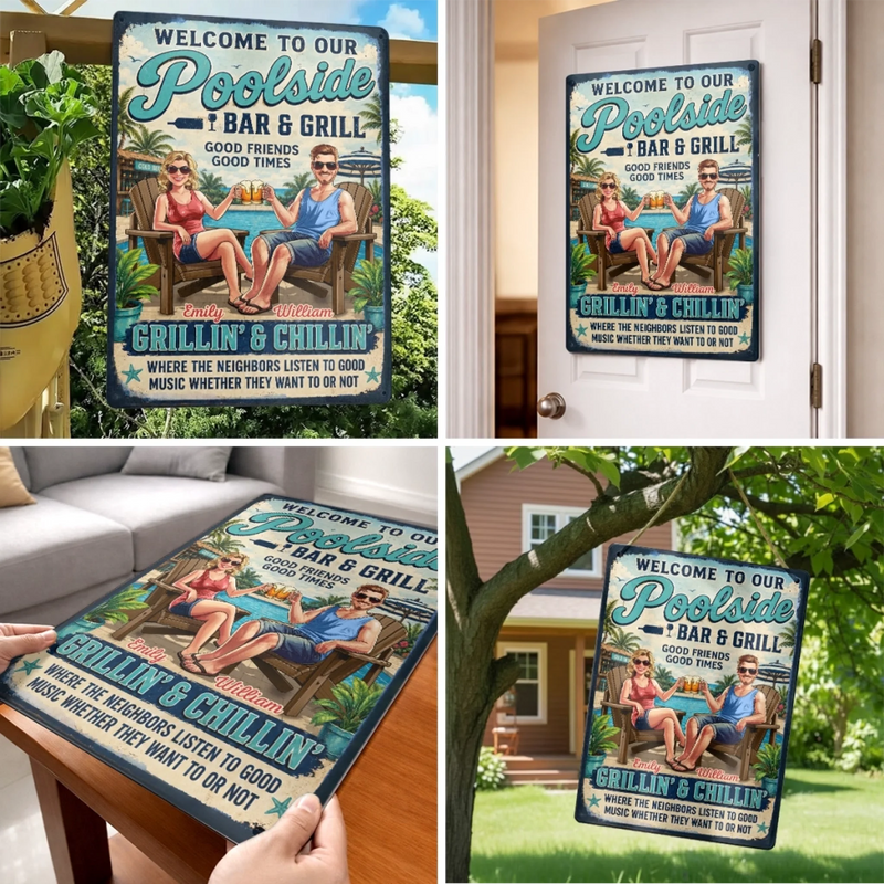 Custom Poolside Home Decor Metal Sign - Personalized  Summer Vacation And Travel Gifts For Husband And Wife, Him And Her - Welcome To Navy Home