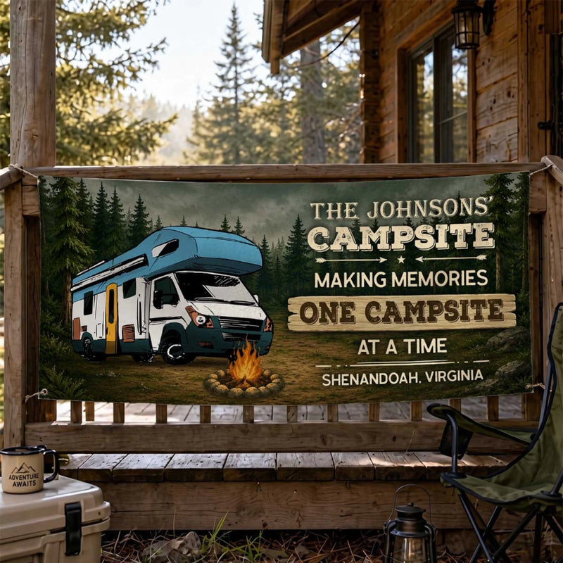 Custom Outdoor Banner - Personalized Camping Gifts For Campers, Mom, Dad, Brother, Sister, Kids - Home Is Wherever We Roam