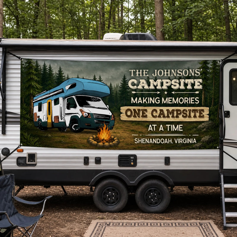 Custom Outdoor Banner - Personalized Camping Gifts For Campers, Mom, Dad, Brother, Sister, Kids - Home Is Wherever We Roam