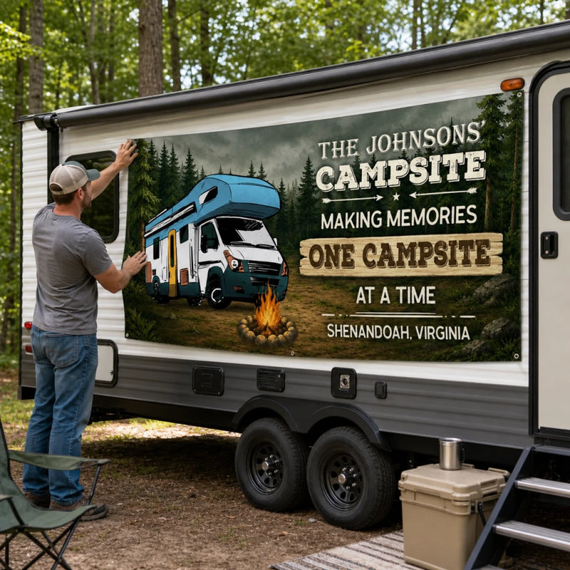 Custom Outdoor Banner - Personalized Camping Gifts For Campers, Mom, Dad, Brother, Sister, Kids - Home Is Wherever We Roam