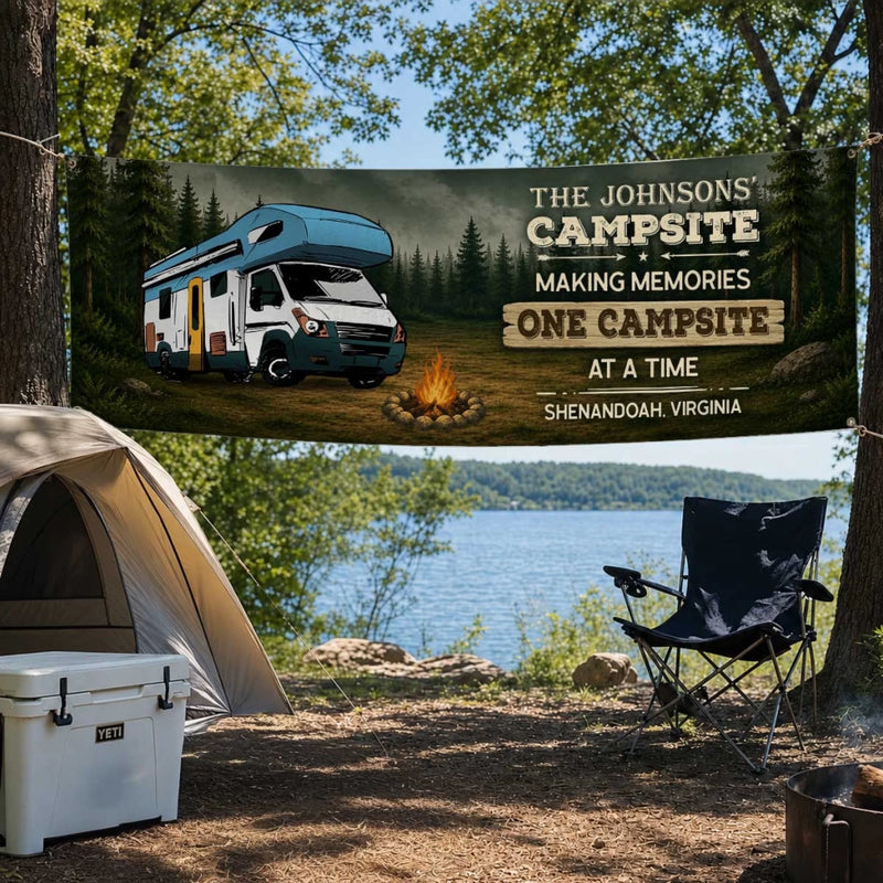 Custom Outdoor Banner - Personalized Camping Gifts For Campers, Mom, Dad, Brother, Sister, Kids - Home Is Wherever We Roam