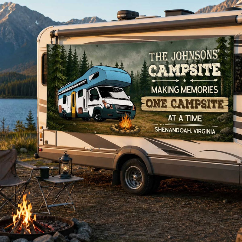 Custom Outdoor Banner - Personalized Camping Gifts For Campers, Mom, Dad, Brother, Sister, Kids - Home Is Wherever We Roam