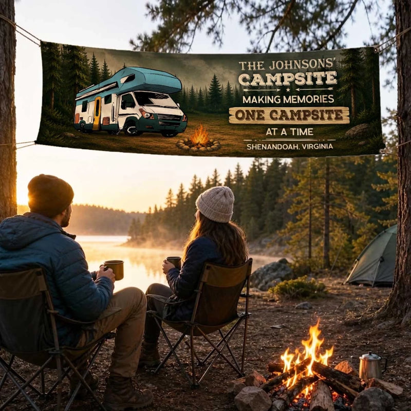 Custom Outdoor Banner - Personalized Camping Gifts For Campers, Mom, Dad, Brother, Sister, Kids - Home Is Wherever We Roam