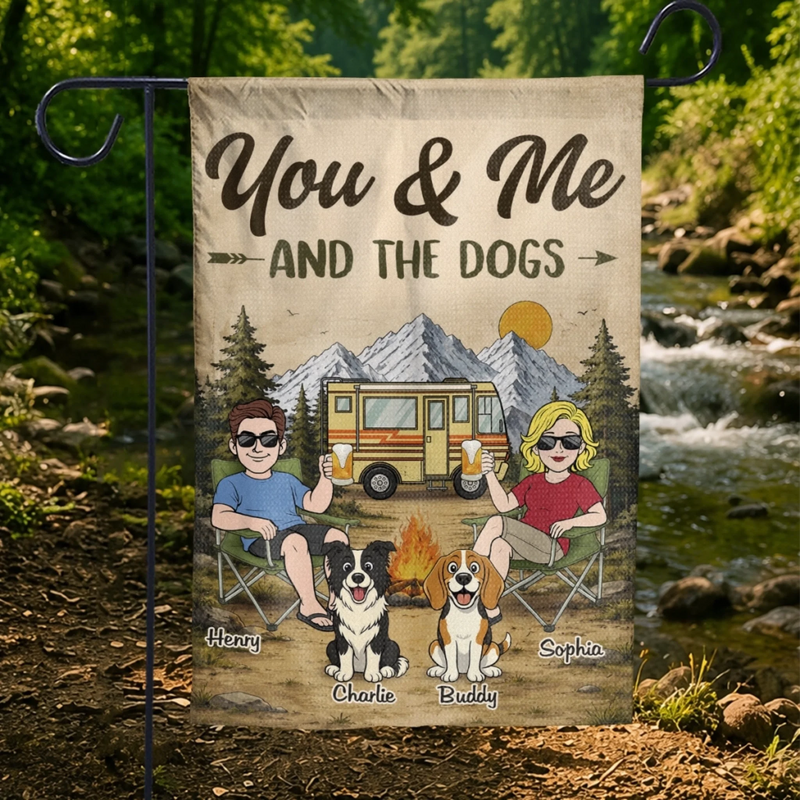 Custom Flag - Personalized Travel Camping Gifts For Campers, Husband And Wife, Him And Her, Dog Lovers, Dog Dad And Mom - Adventure Together