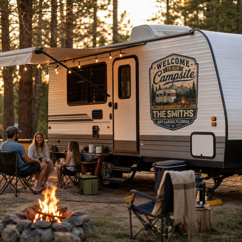 Custom RV Decal - Personalized Birthday Camping Gifts For Campers - Our Happy Camper Place