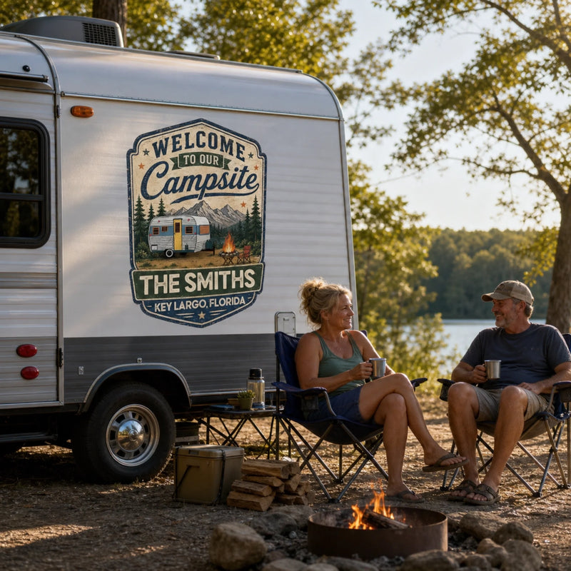 Custom RV Decal - Personalized Birthday Camping Gifts For Campers - Our Happy Camper Place