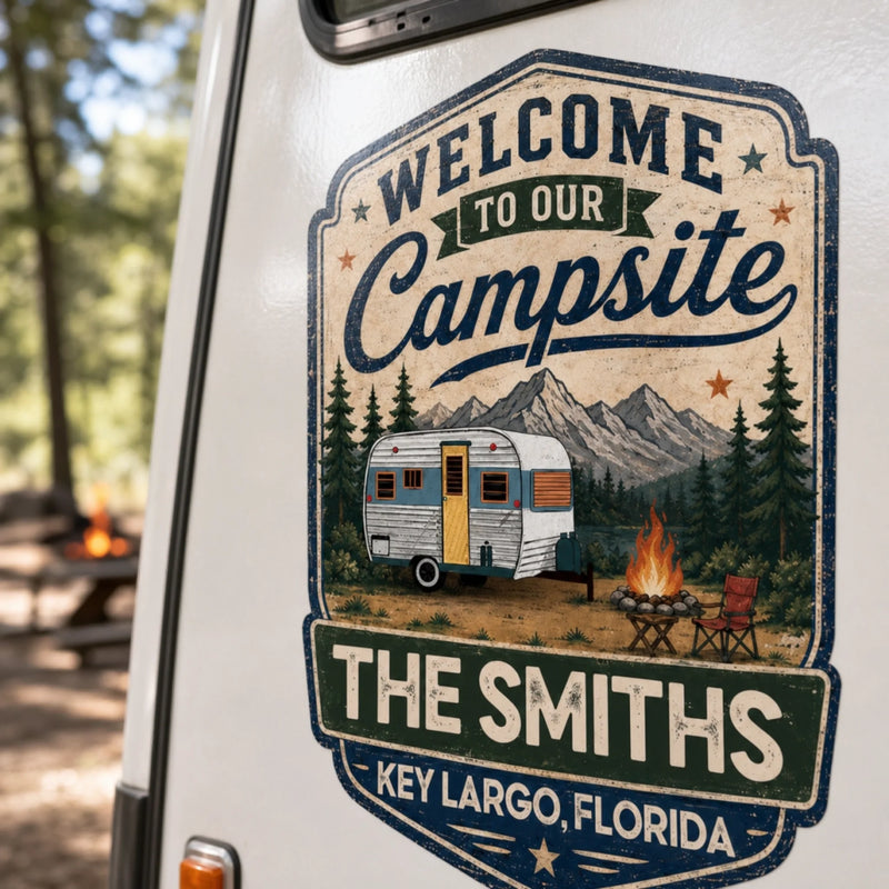 Custom RV Decal - Personalized Birthday Camping Gifts For Campers - Our Happy Camper Place