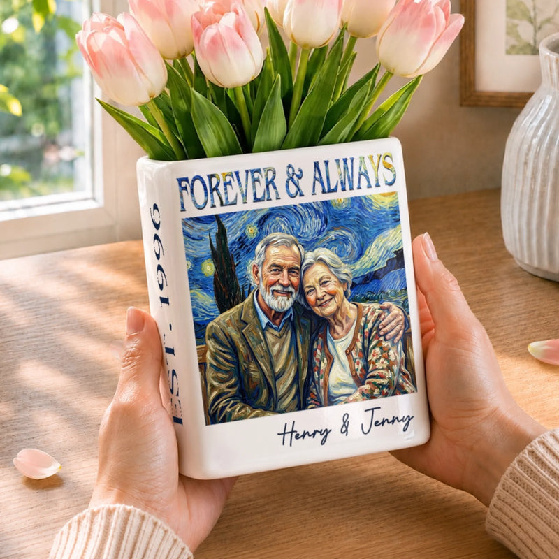 Custom Book Vase - Personalized Anniversary Wedding Gifts For Husband And Wife, Him And Her - Together Under Starry Skies