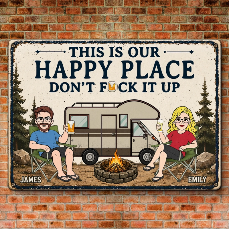Custom Home Decor Metal Sign - Personalized Birthday Camping Gifts For Campers, Husband And Wife, Him And Her - Campfire & Love