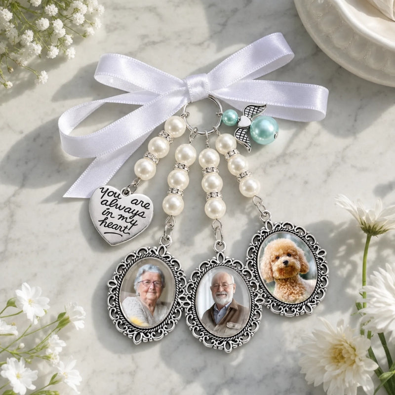 Custom Photo Bouquet Charm - Personalized Memorial Sympathy Gifts For Brides - In Loving Memory
