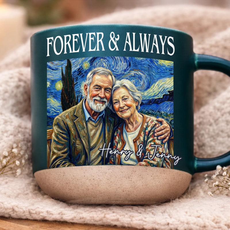 Custom Photo Printed Pottery Mug - Personalized Anniversary Wedding Gifts For Husband And Wife, Him And Her - Together Under Starry Skies