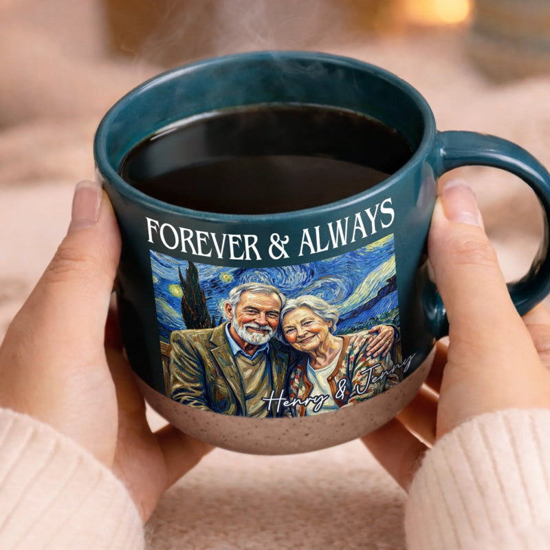 Custom Photo Printed Pottery Mug - Personalized Anniversary Wedding Gifts For Husband And Wife, Him And Her - Together Under Starry Skies