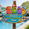 Custom Poolside Wood Sign - Personalized Summer Vacation And Travel Gifts For Grandma, Grandpa - Grandkids Welcome Here
