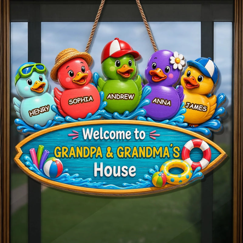Custom Poolside Wood Sign - Personalized Summer Vacation And Travel Gifts For Grandma, Grandpa - Grandkids Welcome Here