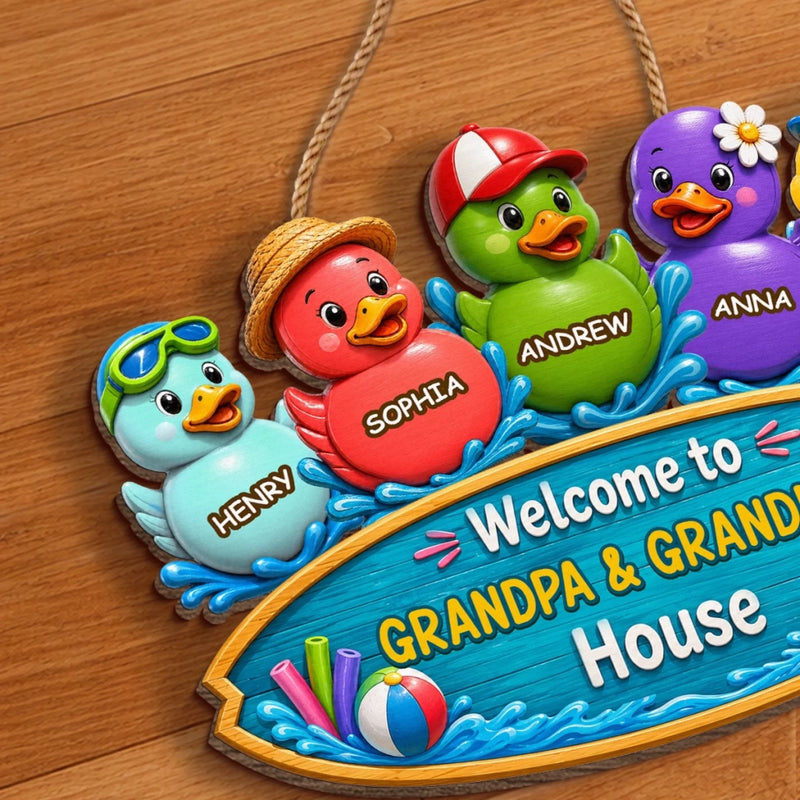 Custom Poolside Wood Sign - Personalized Summer Vacation And Travel Gifts For Grandma, Grandpa - Grandkids Welcome Here