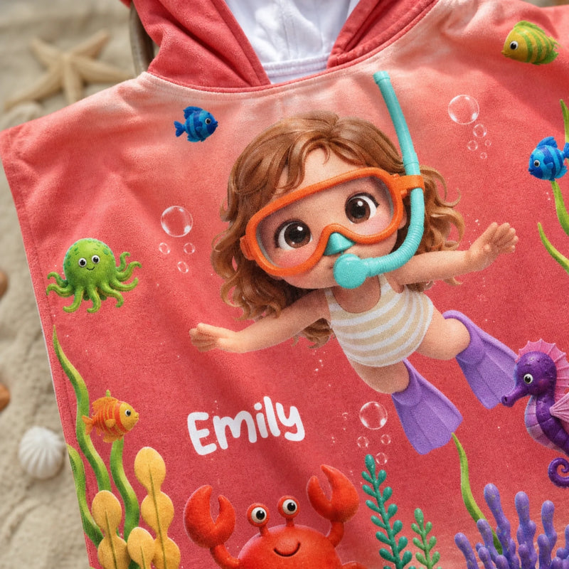 Custom Photo Poncho Beach Towel - Personalized Summer Vacation And Travel Gifts For Women, Men, Kids - Little Ocean Explorer