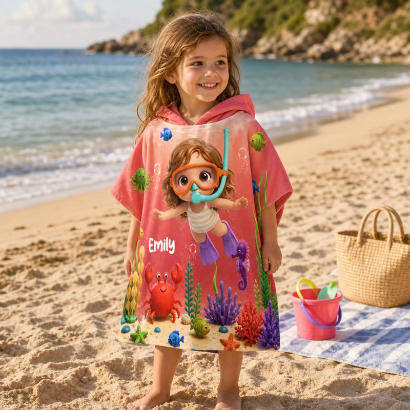 Custom Photo Poncho Beach Towel - Personalized Summer Vacation And Travel Gifts For Women, Men, Kids - Little Ocean Explorer