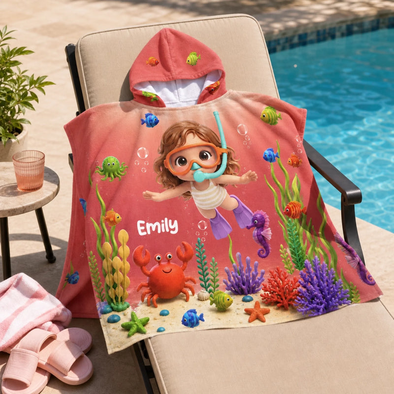 Custom Photo Poncho Beach Towel - Personalized Summer Vacation And Travel Gifts For Women, Men, Kids - Little Ocean Explorer