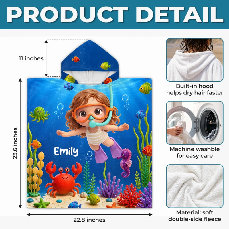 Custom Photo Poncho Beach Towel - Personalized Summer Vacation And Travel Gifts For Women, Men, Kids - Little Ocean Explorer