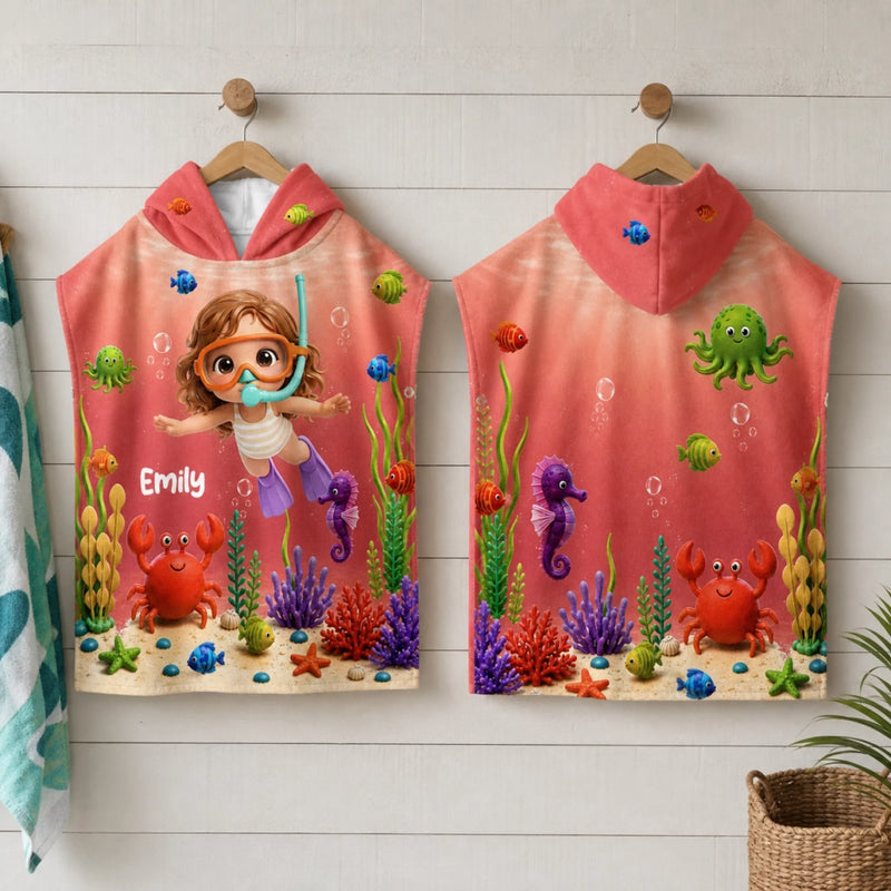 Custom Photo Poncho Beach Towel - Personalized Summer Vacation And Travel Gifts For Women, Men, Kids - Little Ocean Explorer