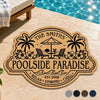 Custom Poolside Shaped Doormat - Personalized Summer Vacation And Travel Gifts For Mom, Dad, Brother, Sister, Kids - Welcome To Our Happy Place