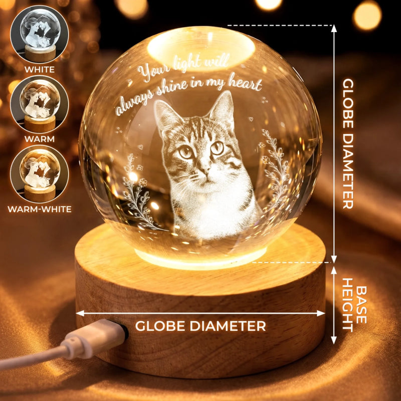 Custom Photo Crystal Globe Lamp - Personalized Pet Memorial Sympathy Gifts For Dogs, Cats - Never Gone From Heart