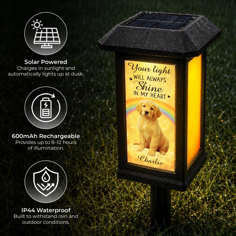 Custom Photo Solar Garden Light - Personalized Pet Memorial Sympathy Gifts For Dogs, Cats - Always Chasing Rainbows