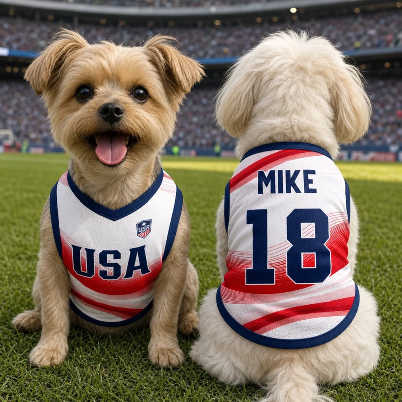 Custom USA World Football Pet Jersey - Personalized Birthday Gifts For Football Dog Cat Lovers, Dog Dad And Mom, Cat Owners - Furry Patriot On The Field