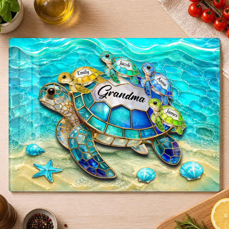 Custom Tempered Glass Cutting Board - Personalized Birthday Gifts For Mom, Grandma - Turtle Love
