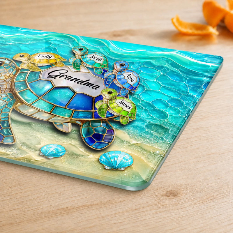Custom Tempered Glass Cutting Board - Personalized Birthday Gifts For Mom, Grandma - Turtle Love