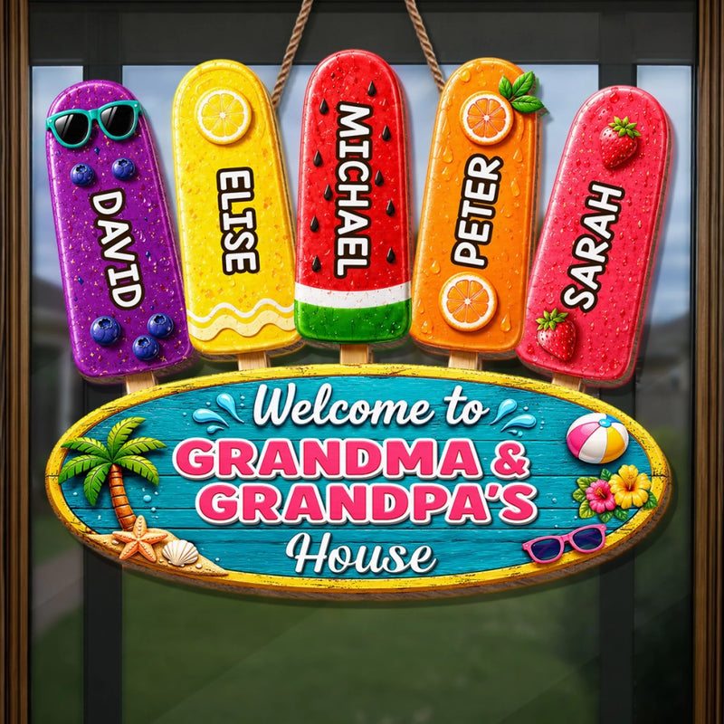 Custom Poolside Wood Sign - Personalized Summer Vacation And Travel Gifts For Grandma, Grandpa - Family Fun Starts Here