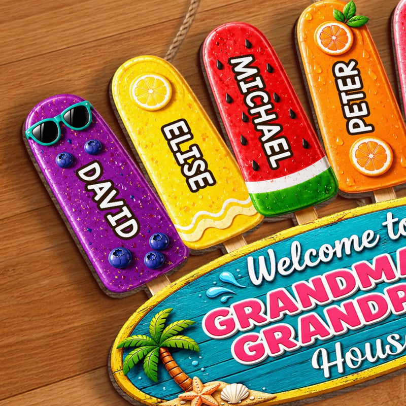 Custom Poolside Wood Sign - Personalized Summer Vacation And Travel Gifts For Grandma, Grandpa - Family Fun Starts Here