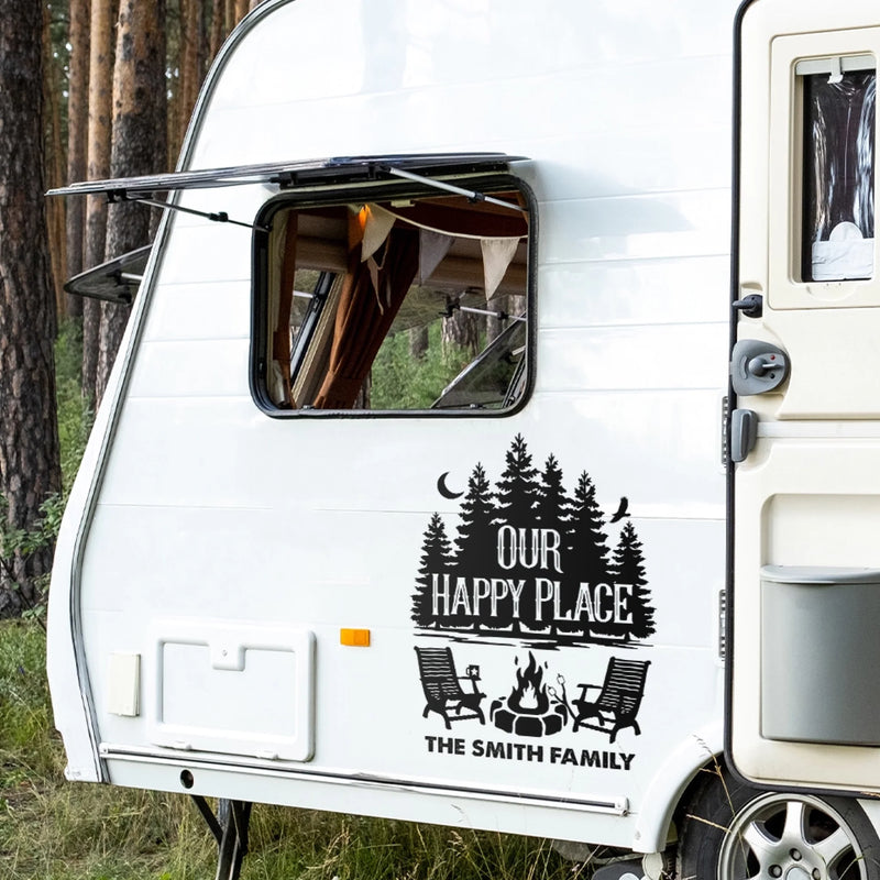 Custom RV Decal - Personalized Birthday Camping Gifts For Campers - Our Happy Place