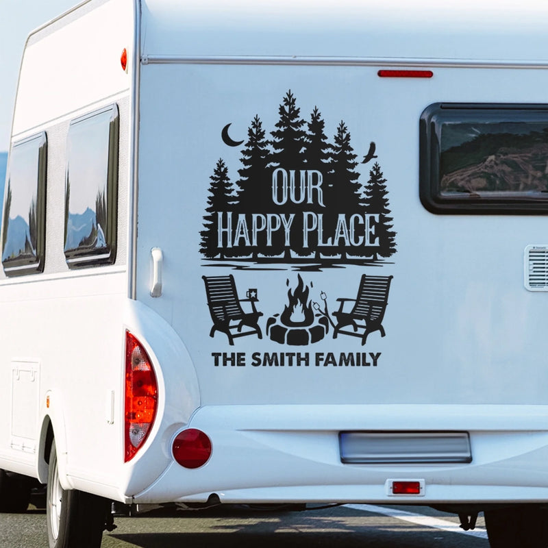 Custom RV Decal - Personalized Birthday Camping Gifts For Campers - Our Happy Place