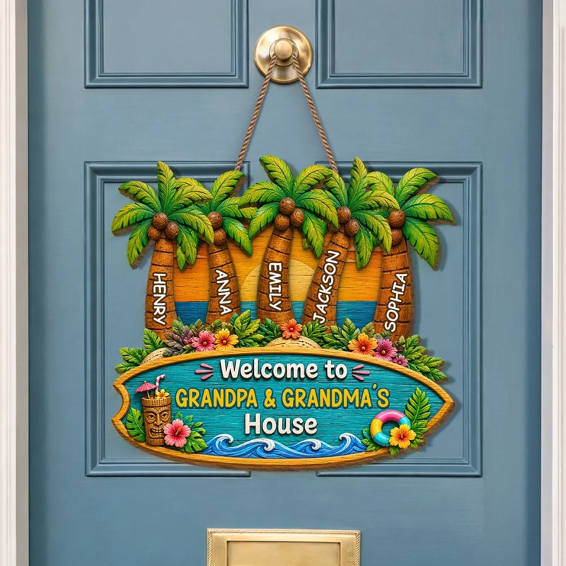 Custom Poolside Wood Sign - Personalized Summer Vacation And Travel Gifts For Grandma, Grandpa - Grandkids Pool Party