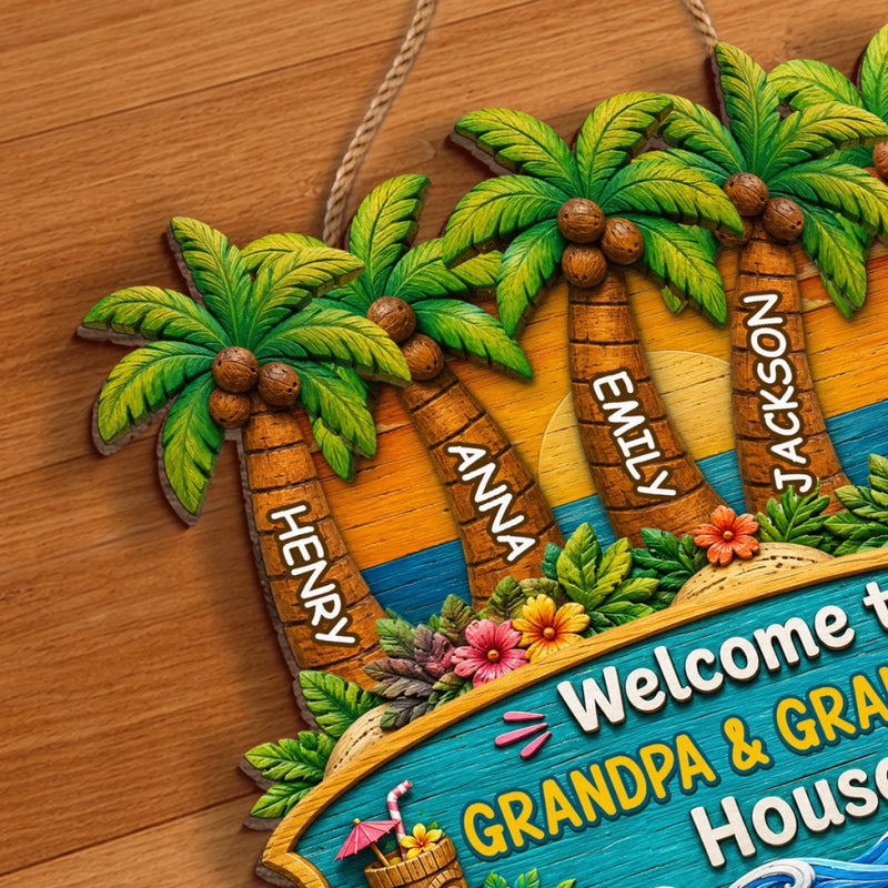 Custom Poolside Wood Sign - Personalized Summer Vacation And Travel Gifts For Grandma, Grandpa - Grandkids Pool Party