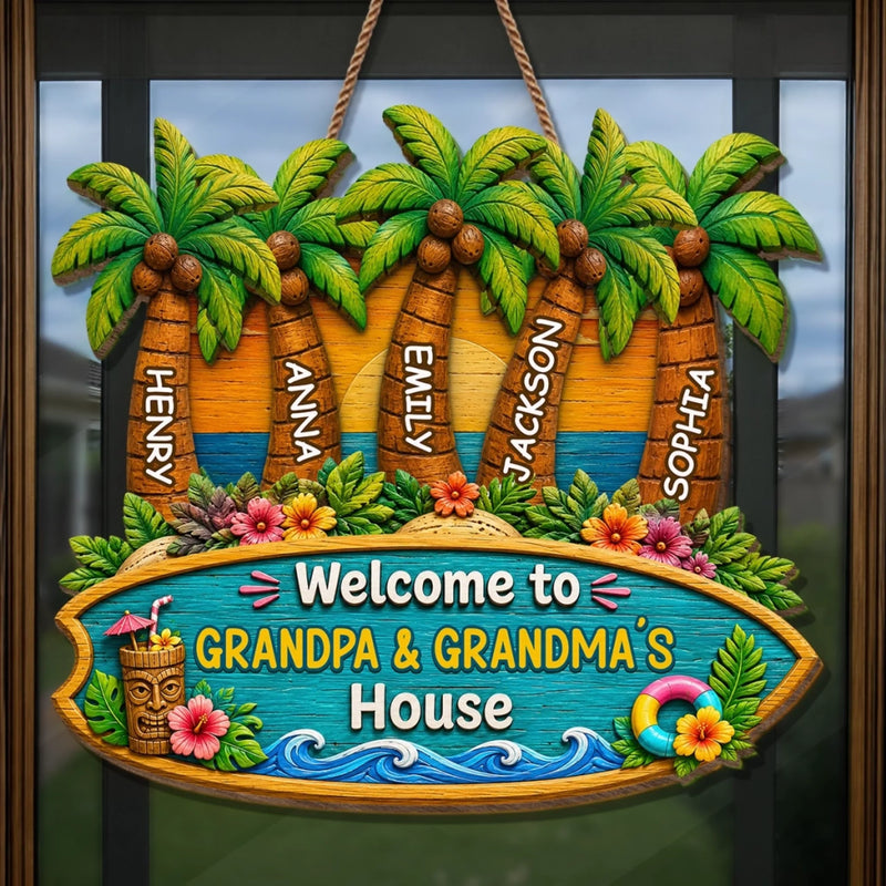 Custom Poolside Wood Sign - Personalized Summer Vacation And Travel Gifts For Grandma, Grandpa - Grandkids Pool Party