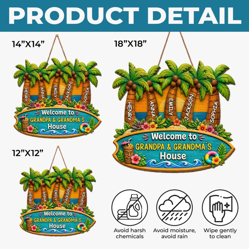 Custom Poolside Wood Sign - Personalized Summer Vacation And Travel Gifts For Grandma, Grandpa - Grandkids Pool Party