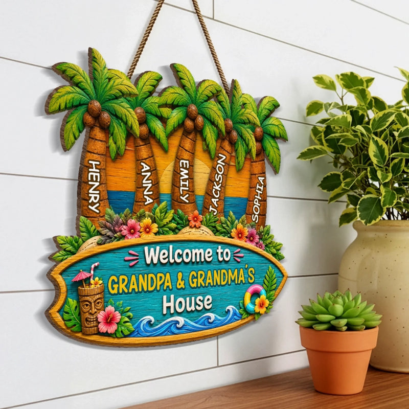 Custom Poolside Wood Sign - Personalized Summer Vacation And Travel Gifts For Grandma, Grandpa - Grandkids Pool Party