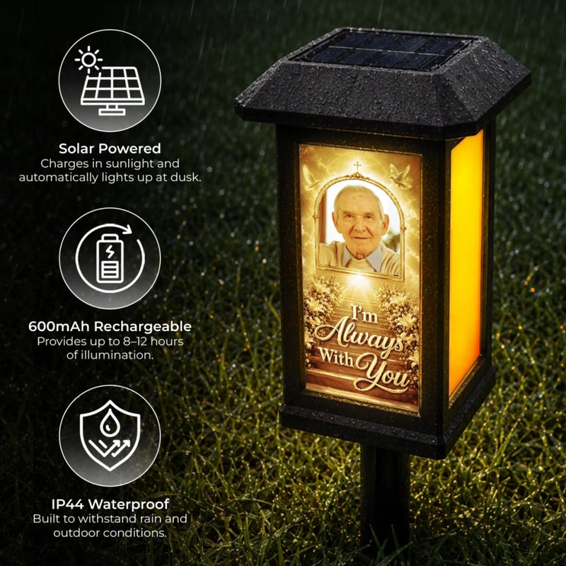 Custom Photo Solar Garden Light - Personalized Memorial Sympathy Gifts For Loss Of Mom, Dad - Forever With You