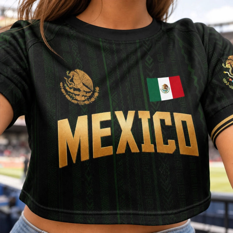 Custom Women's Mexico World Football Jersey Crop Tee - Personalized Birthday Gifts For Football Lovers, Sports Fans, Sports Lovers - Viva Mexico With A Sassy Twist