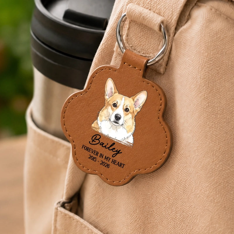 Custom Photo Leather Pet Hair Keychain - Personalized Pet Memorial Sympathy Gifts For Dogs, Cats - Love Never Leaves