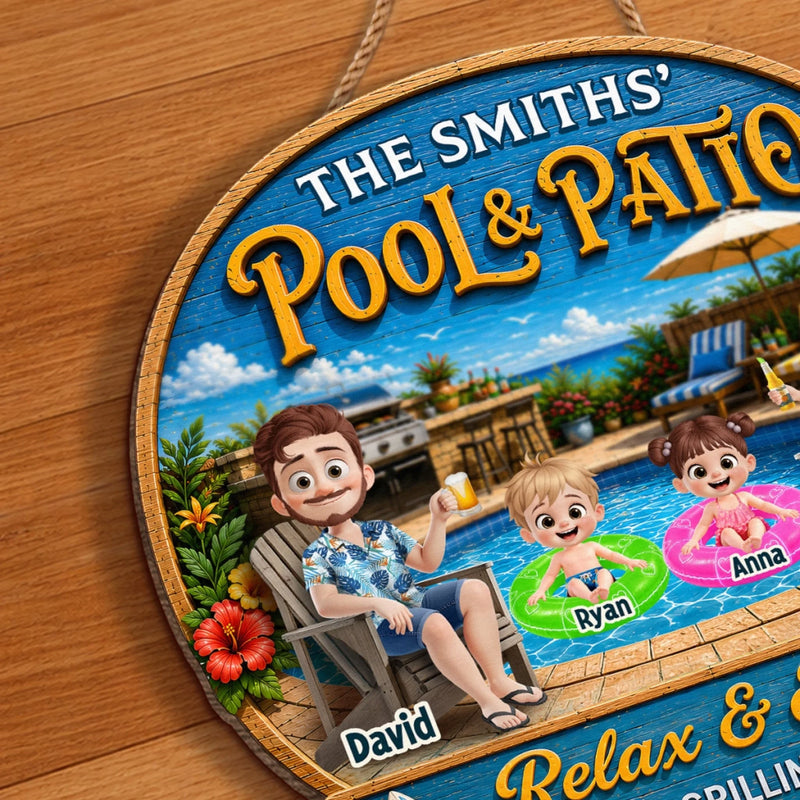 Custom Poolside Wood Sign - Personalized Summer Vacation And Travel Gifts For Mom, Dad, Kids - Pool Time Together